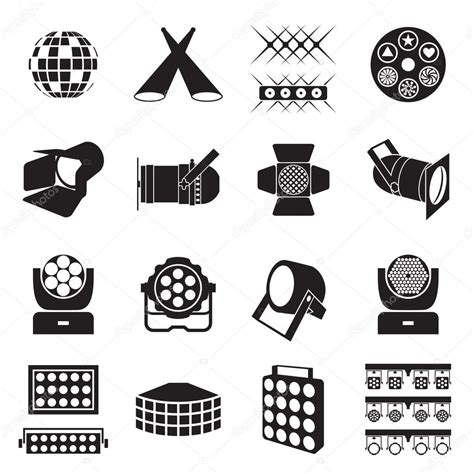 Stage Lighting Icons Scene Lighting Equipment Icons Stock Vector Image