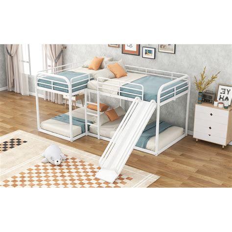 Sturdy Metal L Shaped Bunk Bed With Slide And Short Ladder Full And Twin Size Bed Bath