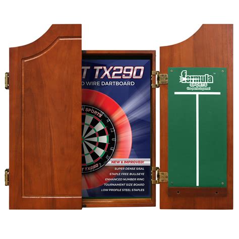 Dart Board Set SOLID WOOD WALNUT Dart Board Cabinet AND Bristle TX290