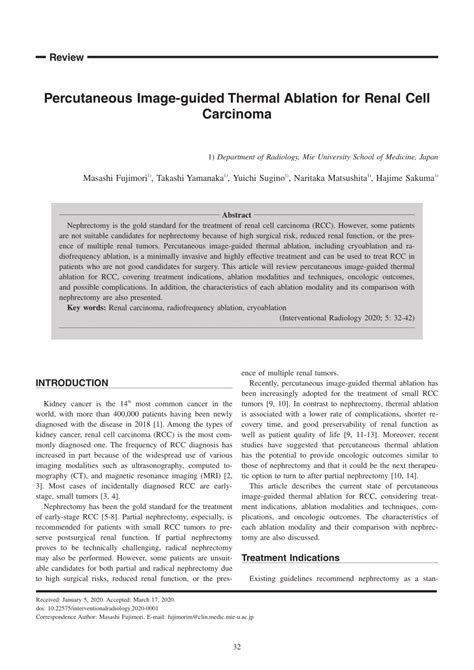 Pdf Percutaneous Image Guided Thermal Ablation For Renal Cell Carcinoma