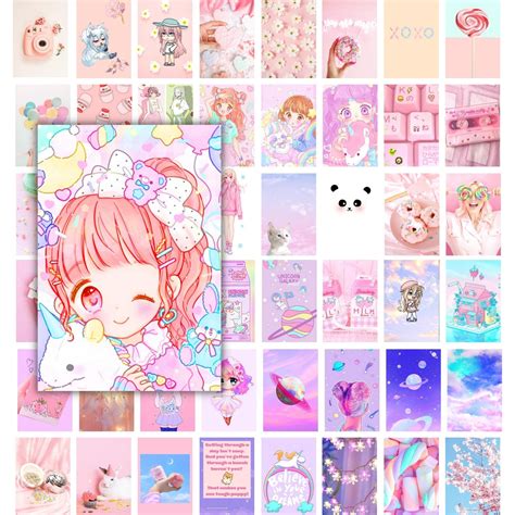 Buy Jack Meets Kate 50pcs Kawaii Room Decor Aesthetic Pink Kawaii Room Decor Cute Prints Wall