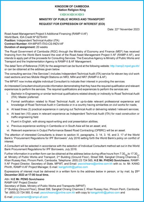 Request For Expression Of Interest Eoi Phnom Penh Post