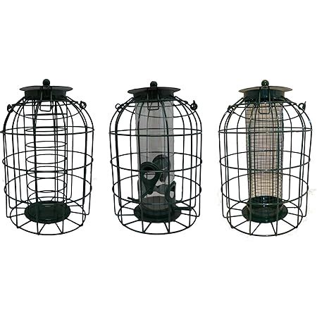 Set Of 3 Squirrel Guard Hanging Wild Bird Feeders Seeds Nuts Fat