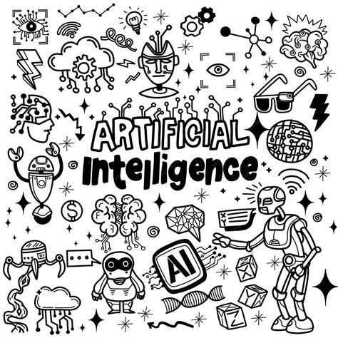 Fundo de ilustração vetorial doodle de inteligência artificial