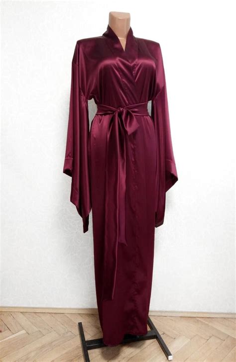 Burgundy Silk Kimono Robe 24 Colors Mulberry Silk Kimono Long Satin