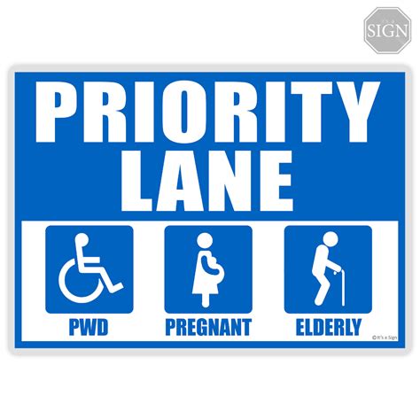 Priority Lane PWD Pregnant Elderly Laminated Signage A4 Size