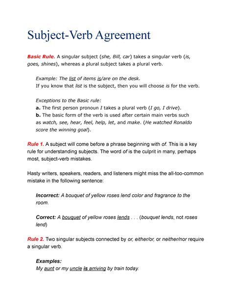 Additional Subject Verb Agreement Subject Verb Agreement Basic Rule