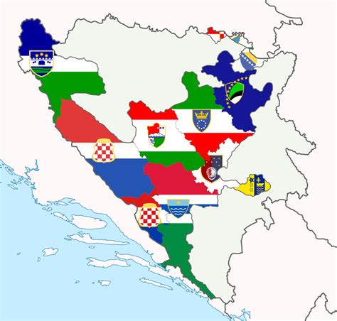 flag map of federation of bosnia and herzegovina - cantons and brčko district : MapPorn