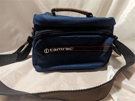 Vintage Tamrac Camera Bag Case Navy Blue Canvas Suede Usa Made 6x7 Ebay