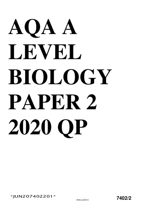 AQA A LEVEL BIOLOGY PAPER 2 2020 QP SCORE AN A