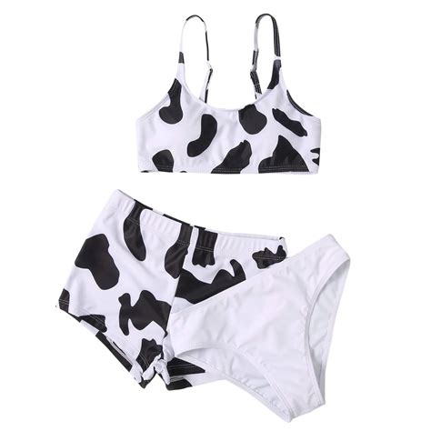 Girls Piece Swimsuit Outfits Cow Print Suspender Shorts Bikini Bathing Suit Size Years