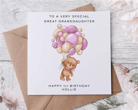 Personalised Great Granddaughter Birthday Card Teddy Bear And Etsy Uk