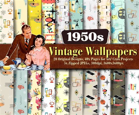 1950s Vintage Wallpapers For Download Seamless Patterns Original