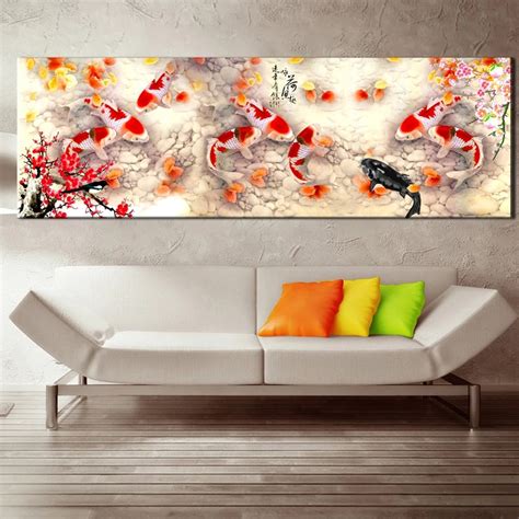 Nine Koi Fish Painting Print On Canvas Feng Shui Charms