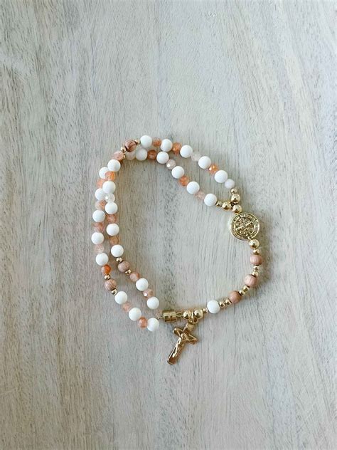White And Pink Rosewood Full Rosary Bracelet House Of Joppa