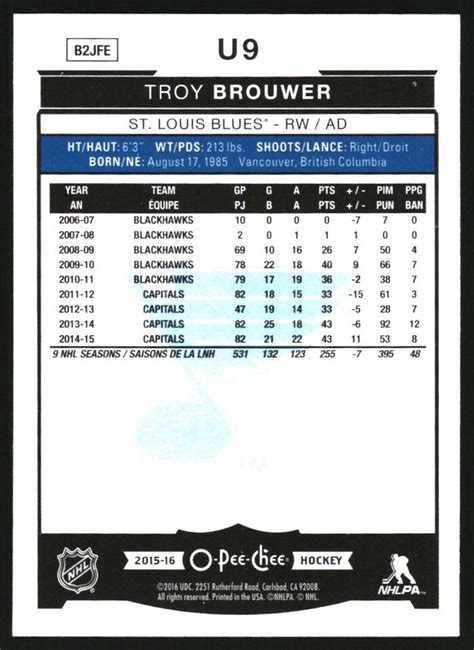 2015 16 O Pee Chee Update Rainbow Foil U9 Troy Brouwer EBay