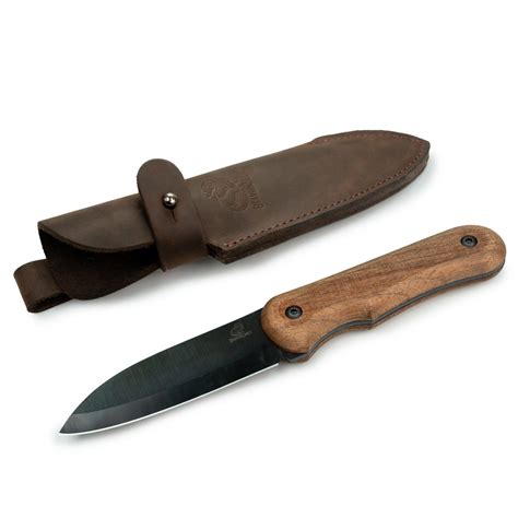 Bushcraft Knife With Leather Sheath Survival Knife Camping Knife Walnut Handle and Carbon Steel ...