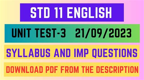 Std 11 English Unit Test 3 Syllabus And Imp Questions Std 11 English