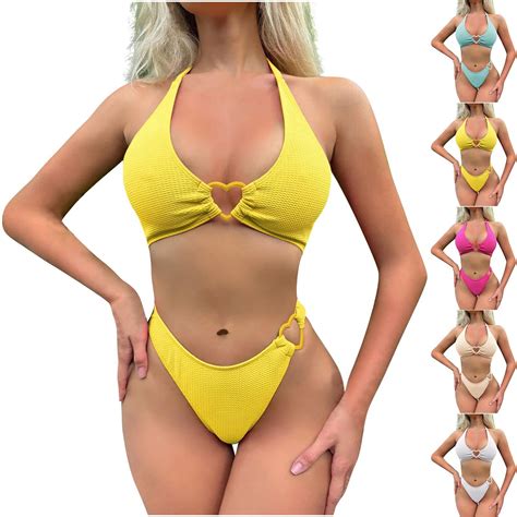 UTSJKR Women S Ring Linked Halter Push Up Bikini Swimsuit High Stretch