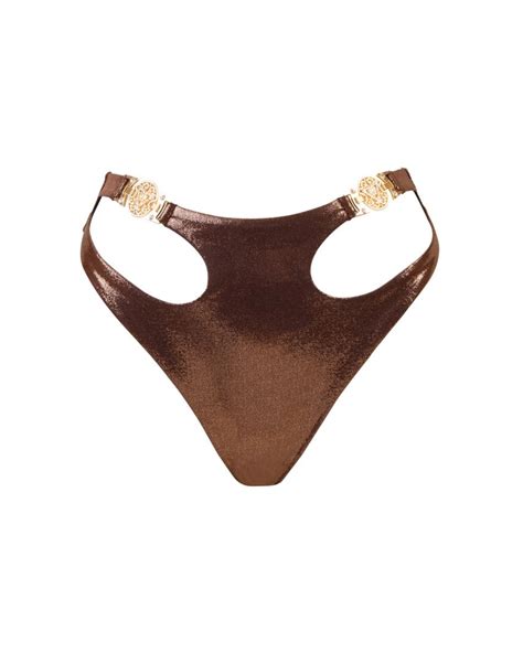 Brown U Cut Out Thong High Rise Bikini Bottom M Vivien Vance