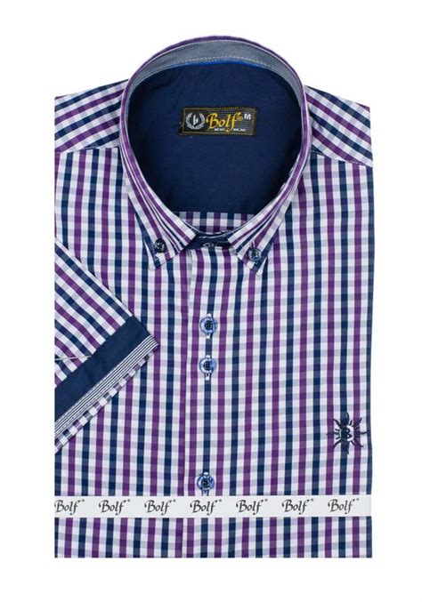 Camisa A Cuadros De Manga Corta Para Hombre Violeta Bolf 4510