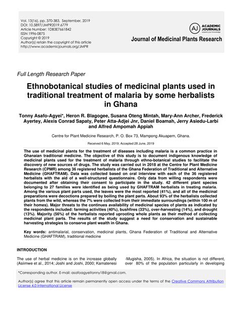 (PDF) Journal of Medicinal Plants Research Ethnobotanical studies of medicinal plants used in ...