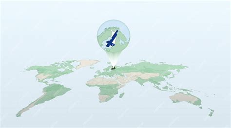 Premium Vector | World map in perspective showing the location of the country Finland with ...