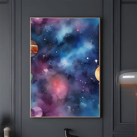 Nebula Painting Prints Set of 24 Watercolor Space Paintings Modern ...