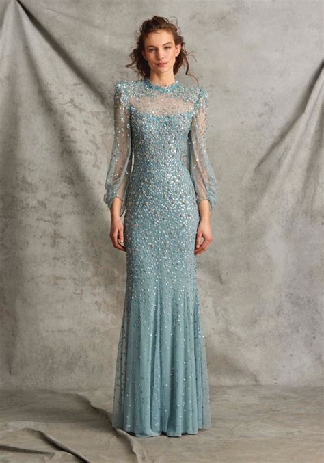 Jenny Packham Pussytoes Sparkly Long Sleeve Evening Gown Hk Designer