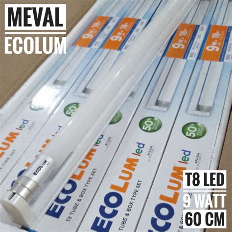 Jual 1 Set Lampu TL LED T8 Kap 9 Watt 9w MEVAL Ecolum 60cm SNI