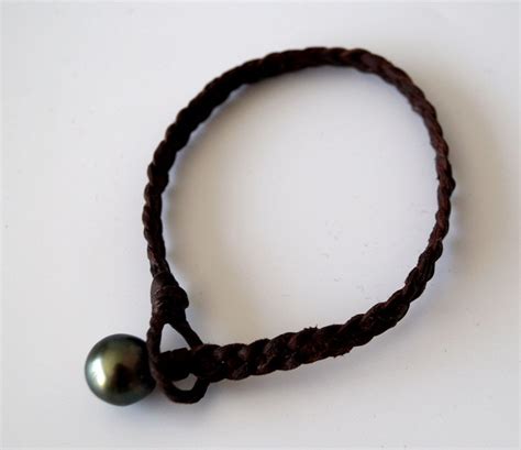 Tahiti Pearl Man Bracelet Braided Hand Rolled Leather Lasso Etsy