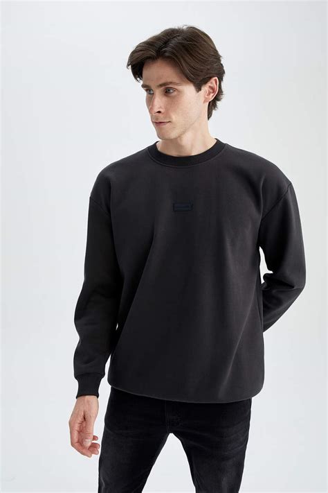 Antrasit Erkek Boxy Fit Bisiklet Yaka Sweatshirt 2514130 DeFacto