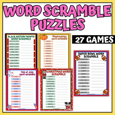 Printable Word Scramble Bundle Worksheets Library