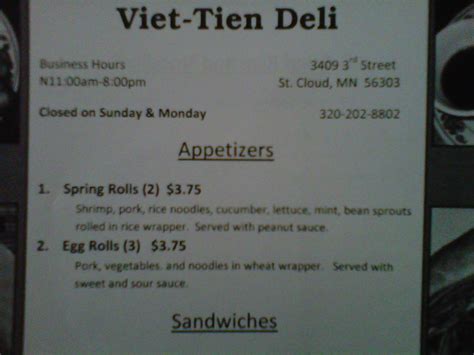 Menu At Viet Tien Market Restaurant Waite Park