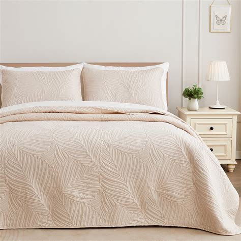 Exclusivo Mezcla Ultrasonic Quilt Set Full Queen Size Beige 3 Piece