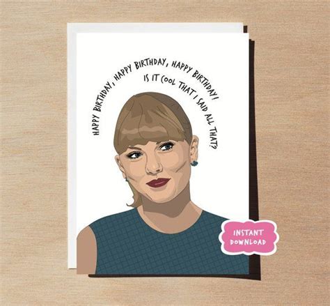 Taylor Swift Taylor Swift Birthday Card Taylor Swift Printable Card