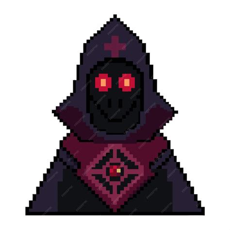 Premium Vector Pixel Art Hooded Figure With Glowing Eyes In Dark Robe