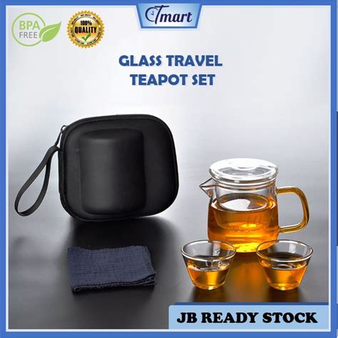 Portable Glass Travel Teapot Set Couple Tea Set Travel Tea Set Flower