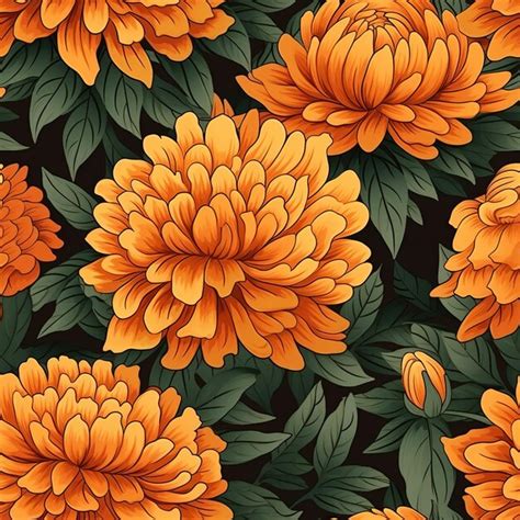 Premium AI Image | Vibrant Marigold Vector Pattern On Black Background