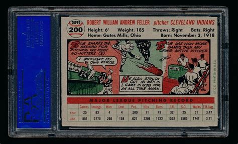 1956 Topps 200 Bob Feller PSA 7 Pristine Auction