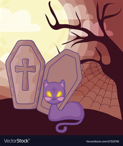 Wood Coffin With Christian Cross On Halloween Vector Image