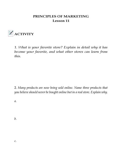 Activityin Marketing Lesson 11 Principles Of Marketing Lesson 11