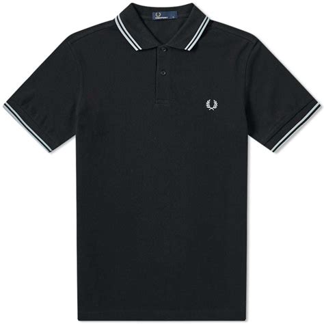 Fred Perry Slim Fit Twin Tipped Polo Black And Pale Blue Fred Perry