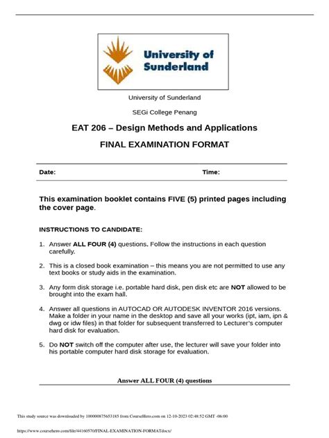 final examination format  computer file auto cad