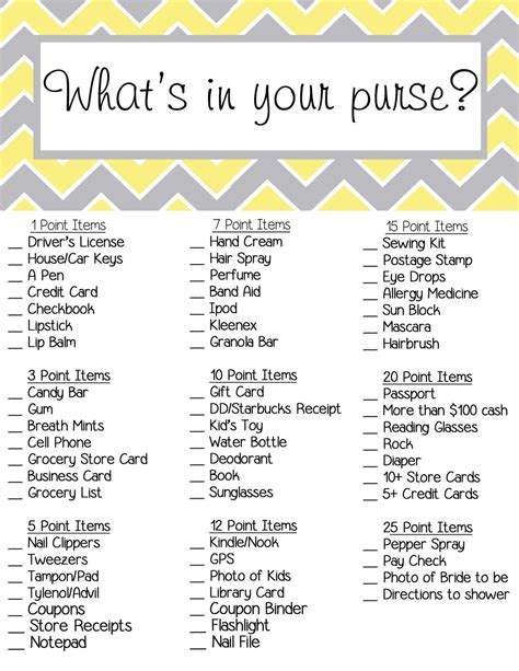 Bridal Shower Game What S In Your Purse By Sandinmyshoesdesigns