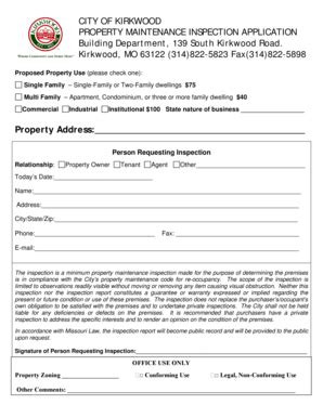 Fillable Online Kirkwoodmo Inspectionapplication Revised Doc