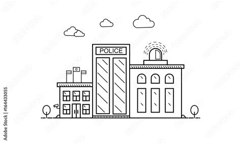 Concept of police department building in flat line design, front view ...