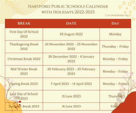 Hartford Public Schools Calendar - US School Calendar