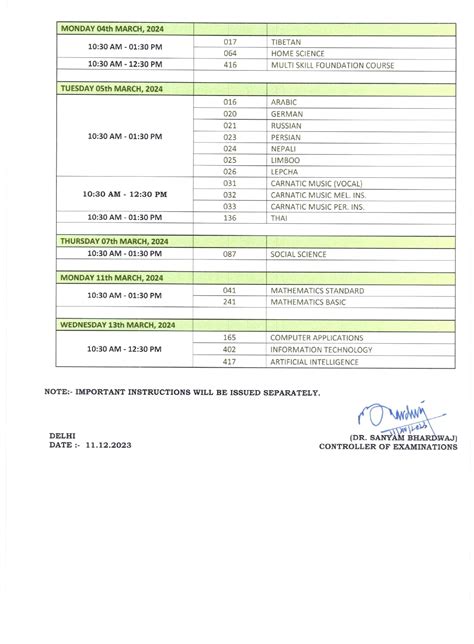 CBSE Date Sheet 2024 PDF(Released): Check CBSE Class 10 Time Table ...