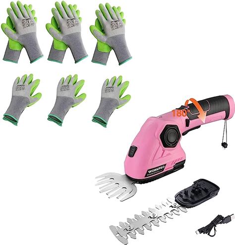 Amazon WORKPRO 6 Pairs Garden Gloves And 7 2V Pink Cordless Grass